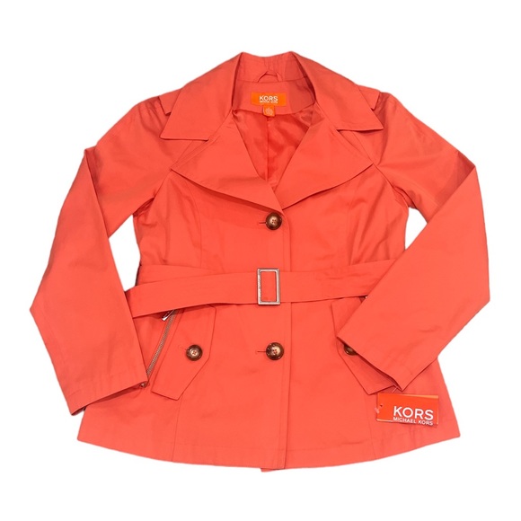 Michael Kors Papaya Orange Melon Trench Coat - Picture 2 of 14